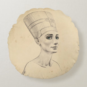 Nefertiti portret tekening Oud Egypte papyrus Rond Kussen