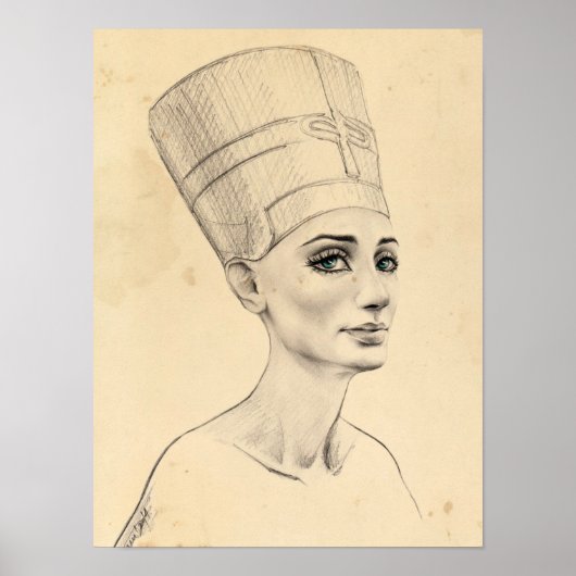 Nefertiti portret tekening Oude Egypte papyrus Poster (Voorkant)