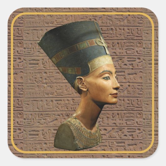Nefertiti Vierkante Stickers op Hiërogliefenachter (Voorkant)
