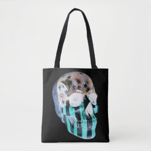 Negatieve afbeelding geschilderde schedel op zwart tote bag