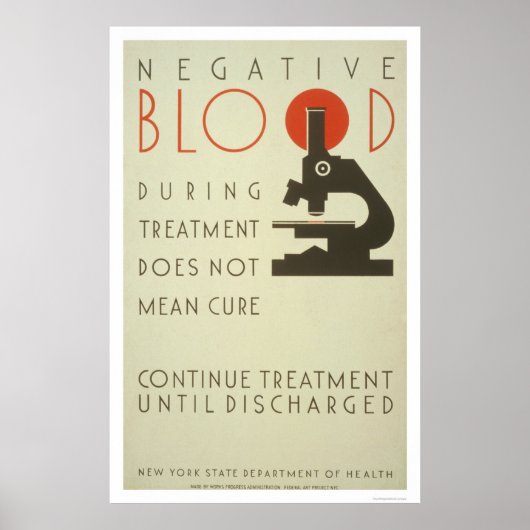 Negatieve Bloedbehandeling 1939 WPA Poster (Voorkant)