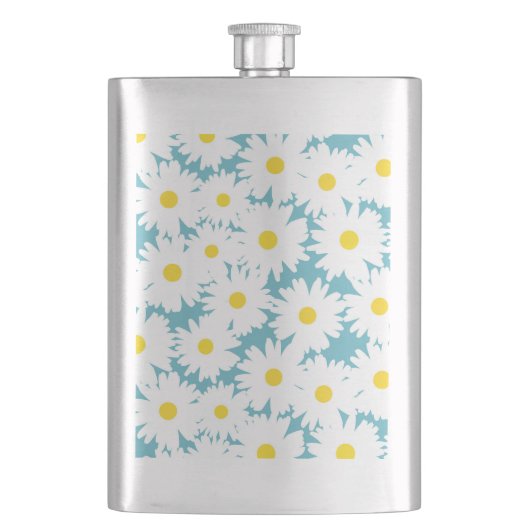 Negatieve Space Daisies wit geel op blauw Flacon (Voorkant)