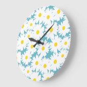 Negatieve Space Daisies wit geel op blauw Grote Klok (Hoek)