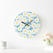 Negatieve Space Daisies wit geel op blauw Grote Klok (Huis)