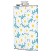 Negatieve Space Daisies wit geel op blauw Heupfles (Links)