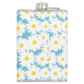 Negatieve Space Daisies wit geel op blauw Heupfles (Achterkant)