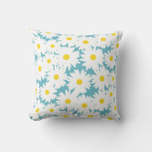 Negatieve Space Daisies wit geel op blauw Kussen (Voorkant)