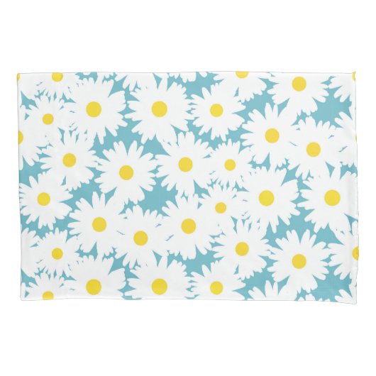Negatieve Space Daisies wit geel op blauw Kussensloop (Voorkant)