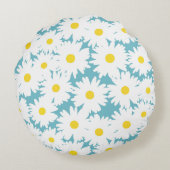 Negatieve Space Daisies wit geel op blauw Rond Kussen (Achterkant)
