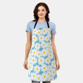 Negatieve Space Daisies wit geel op blauw Schort (Gedragen)