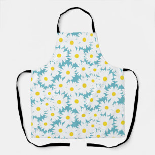 Negatieve Space Daisies wit geel op blauw Schort