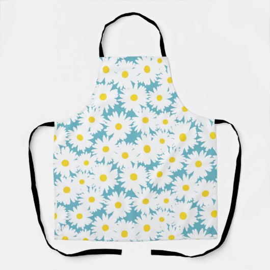 Negatieve Space Daisies wit geel op blauw Schort (Voorkant)