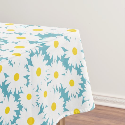 Negatieve Space Daisies wit geel op blauw Tafelkleed (Voorbeeld)