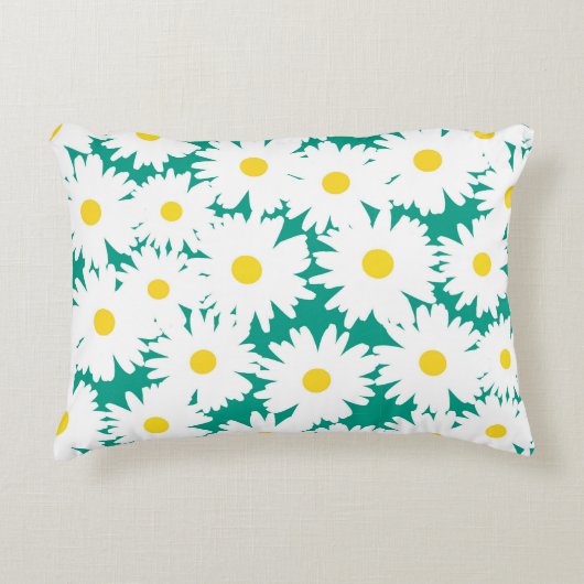 Negatieve Space Daisies wit geel op groen Accent Kussen (Voorkant)