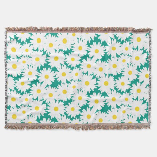 Negatieve Space Daisies wit geel op groen Deken (Voorkant)
