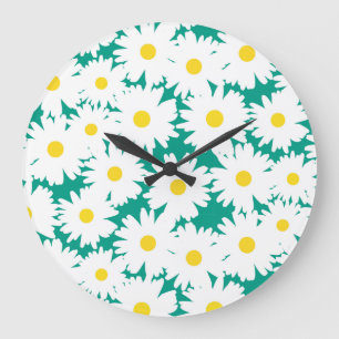 Negatieve Space Daisies wit geel op groen Grote Klok