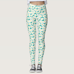 Negatieve Space Daisies wit geel op groen Leggings