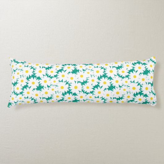 Negatieve Space Daisies wit geel op groen Lichaamskussen (Voorkant)