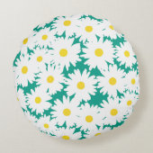 Negatieve Space Daisies wit geel op groen Rond Kussen (Achterkant)