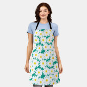 Negatieve Space Daisies wit geel op groen Schort (Gedragen)