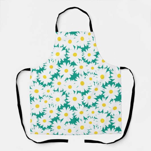 Negatieve Space Daisies wit geel op groen Schort (Voorkant)
