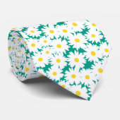 Negatieve Space Daisies wit geel op groen Stropdas (Opgerold)