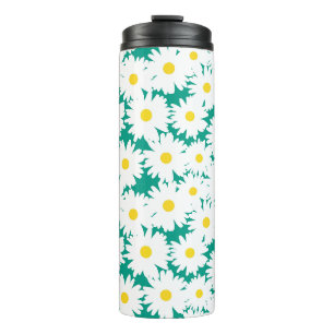 Negatieve Space Daisies wit geel op groen Thermosbeker