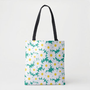 Negatieve Space Daisies wit geel op groen Tote Bag