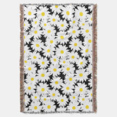 Negatieve Space Daisies wit geel op zwart Deken (Voorkant Verticaal)