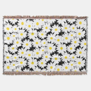 Negatieve Space Daisies wit geel op zwart Deken
