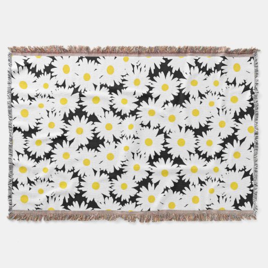 Negatieve Space Daisies wit geel op zwart Deken (Voorkant)