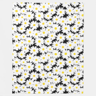 Negatieve Space Daisies wit geel op zwart Fleece Deken