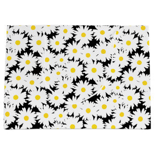 Negatieve Space Daisies wit geel op zwart Groot Cadeauzakje