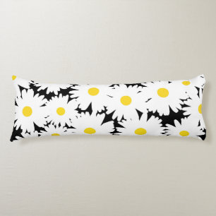 Negatieve Space Daisies wit geel op zwart Lichaamskussen