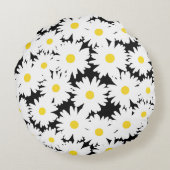 Negatieve Space Daisies wit geel op zwart Rond Kussen (Achterkant)