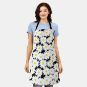 Negatieve Space Daisies wit geel op zwart Schort (Gedragen)
