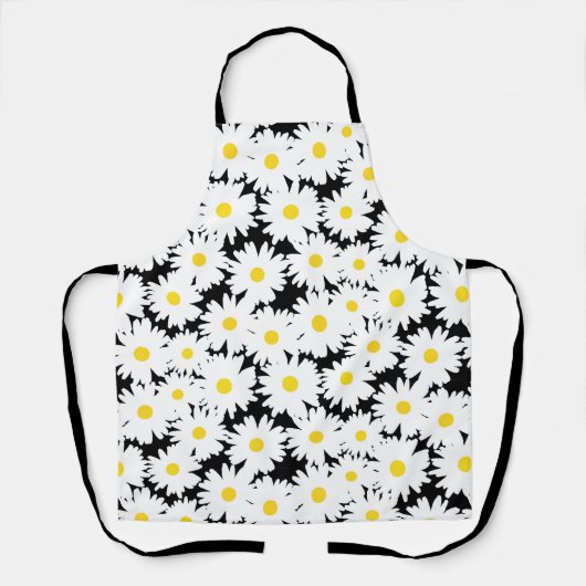 Negatieve Space Daisies wit geel op zwart Schort (Voorkant)