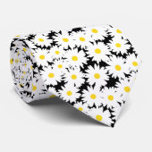Negatieve Space Daisies wit geel op zwart Stropdas (Opgerold)