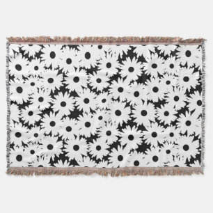 Negatieve Space Daisies wit op zwart Deken