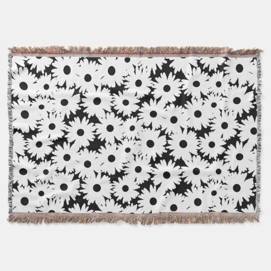 Negatieve Space Daisies wit op zwart Deken (Voorkant)