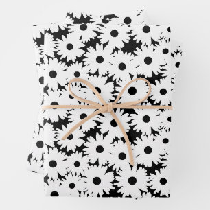 Negatieve Space Daisies wit op zwart Inpakpapier Vel