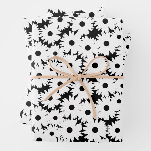 Negatieve Space Daisies wit op zwart Inpakpapier Vel (In situ)