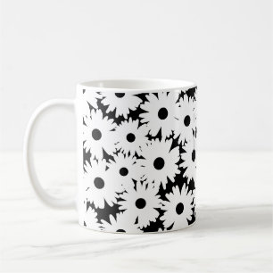 Negatieve Space Daisies wit op zwart Koffiemok