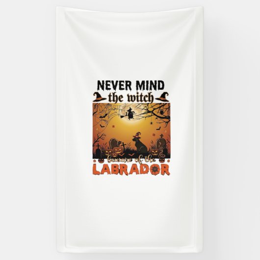 Negeer Heks Pas Op Labrador Halloween Hond Pomp Spandoek (Verticaal)