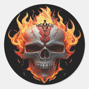 Negeer Vlammende Schedel Metal Rocker Gitaarhoes  Ronde Sticker