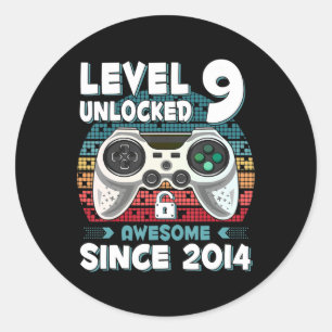 Negen 9 jaar BDay Son Boy Fun Gamer negende 9 jaar Ronde Sticker