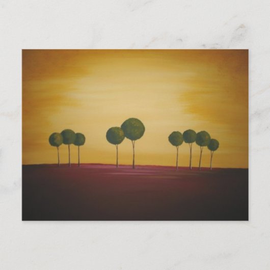Negen bomen op zonsondergang briefkaart (Voorkant)