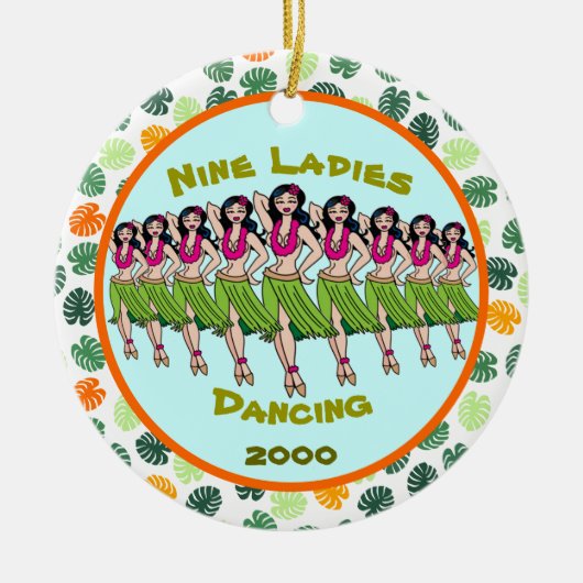 Negen dames dansen - Aangepast jaar keramische orn Keramisch Ornament (Voorkant)