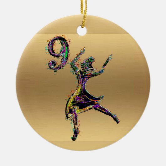 Negen dames dansen gouden kerstdecoratie keramisch ornament (Voorkant)