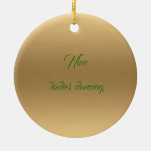 Negen dames dansen gouden kerstdecoratie keramisch ornament (Achterkant)